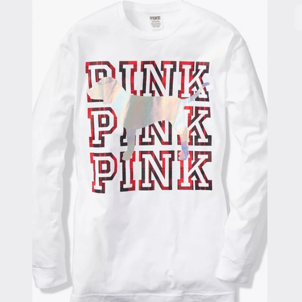 VS PINK BLING HOLIDAY PLAID LS CAMPUS CREW